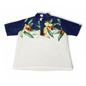 Vintage Off Shore Hawaiian Shirt Mens L Ivory Blue Floral Aloha